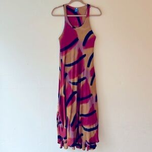 Afghan vintage red purple black tie dye double layered maxi dress size small